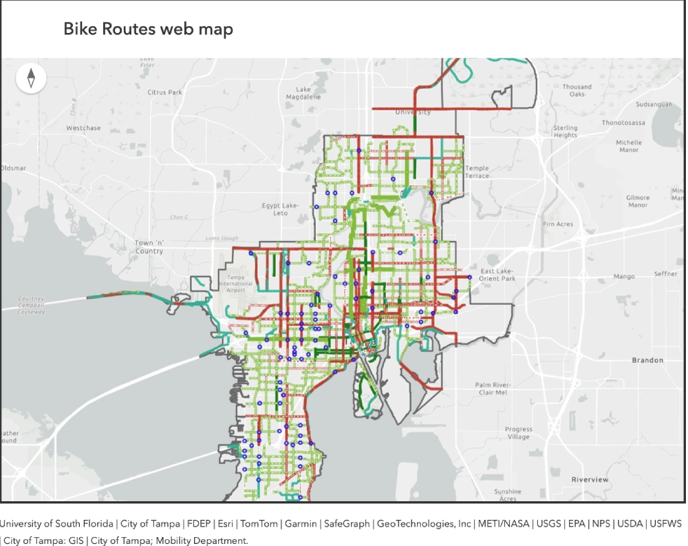 Tampa Bike Routes Map Stress Levels Difficult Crossings Image