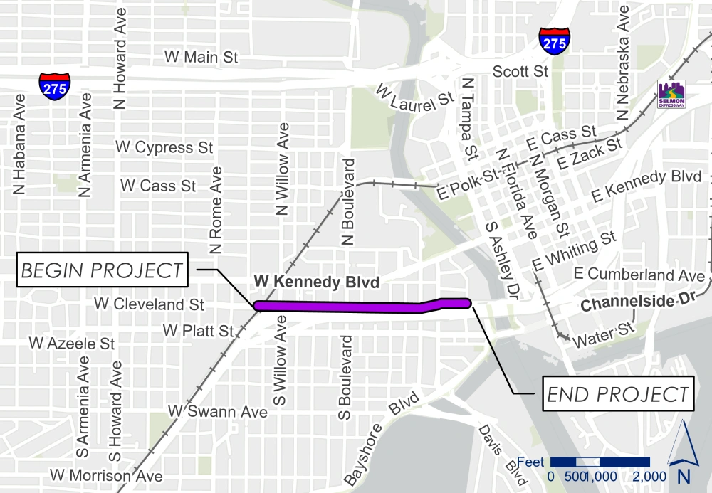 Tampa Cleveland Street Protected Bike Lane Map Image